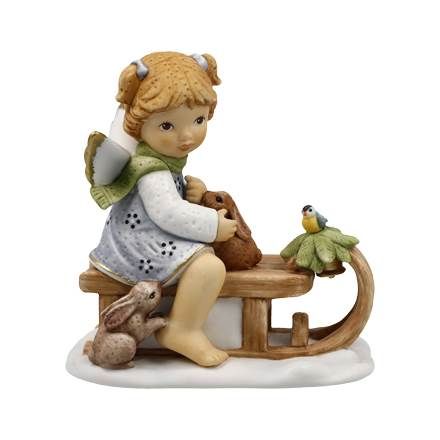 Engelfigur Lustige Schlittenfahrt - Winterengelchen Nina & Marco