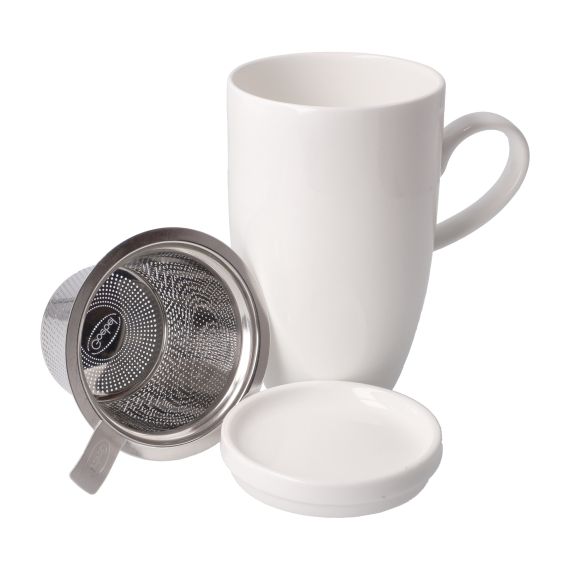 Teetasse mit Deckel und Sieb - Kaiser Porzellan Antikweiss