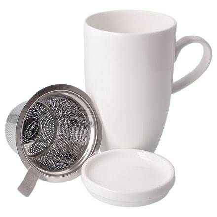 Teetasse mit Deckel und Sieb - Kaiser Porzellan Antikweiss