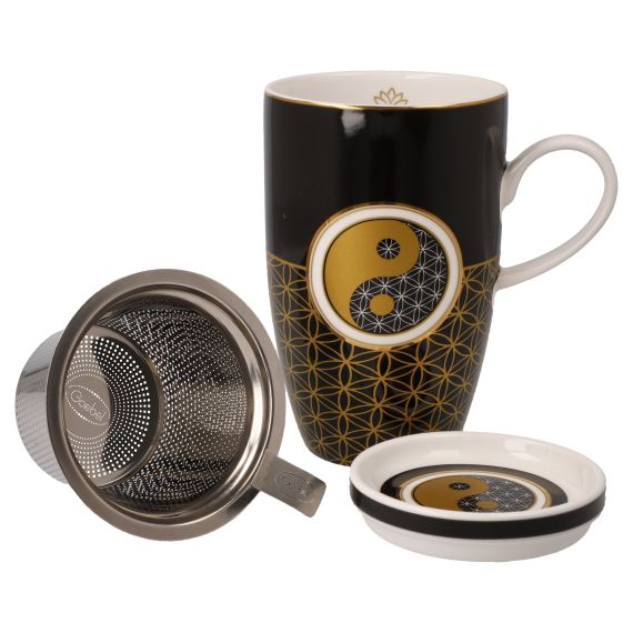 Produktbild von Teetasse mit Deckel und Sieb Yin Yang Schwarz - Yin Yang Lotus 