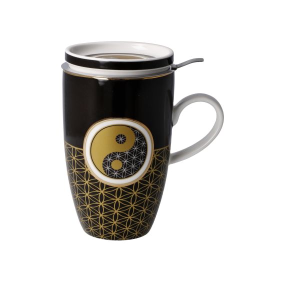 Teetasse mit Deckel und Sieb Yin Yang Schwarz - Yin Yang Lotus 