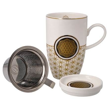 Teetasse mit Deckel und Sieb Blume des Lebens Weiß - Yin Yang Lotus 