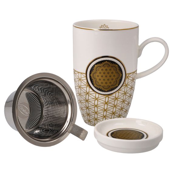 Produktbild von Teetasse mit Deckel und Sieb Blume des Lebens Weiß - Yin Yang Lotus 