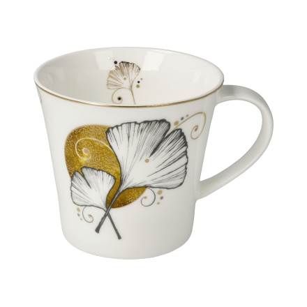 Kaffee- / Teetasse Ginkgo Weiß Lotus Yin Yang