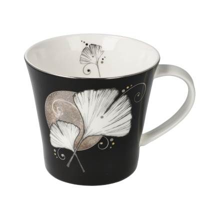 Kaffee- / Teetasse Ginkgo Schwarz Lotus Yin Yang