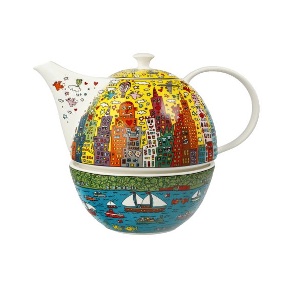 Produktbild von Teekanne mit Stövchen 1,2 l – „My New York City Sunset“ Pop Art James Rizzi