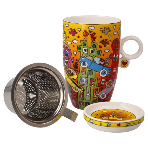 Teetasse mit Deckel und Sieb - Not Getting Around the Traffic - James Rizzi Pop Art 