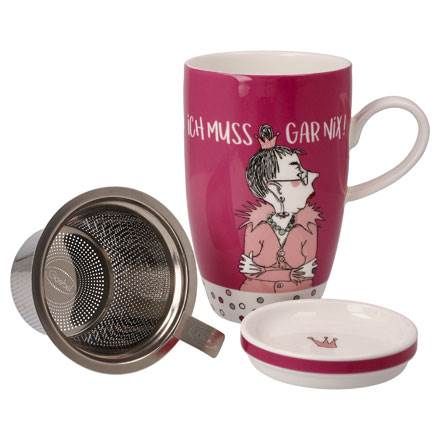 Teetasse mit Deckel und Sieb - Ich muss gar nix - Barbara Freundlieb 