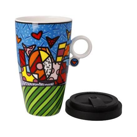 Künstlertasse mit Deckel Love Britto Pop Art Romero Britto