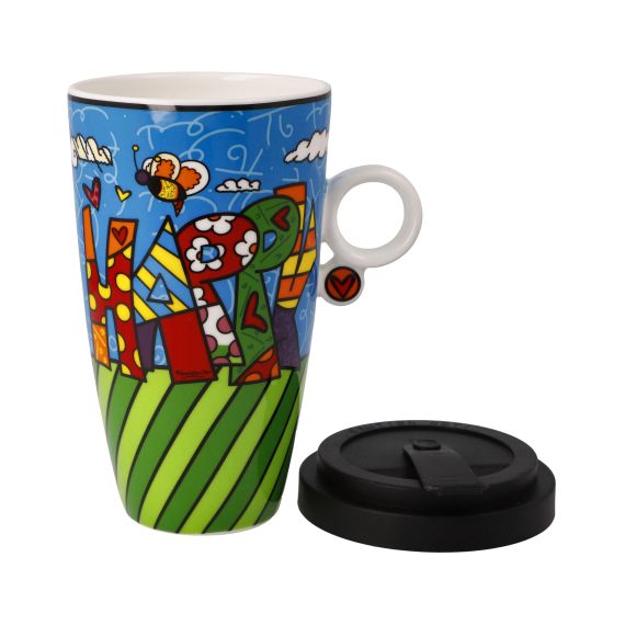 Produktbild von Künstlertasse mit Deckel Happy Britto Pop Art Romero Britto