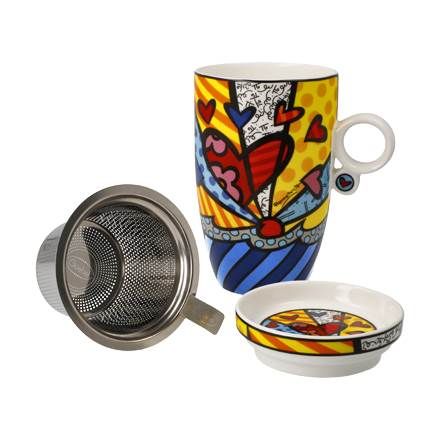 Teetasse mit Deckel und Sieb A New Day Romero Britto - Pop Art